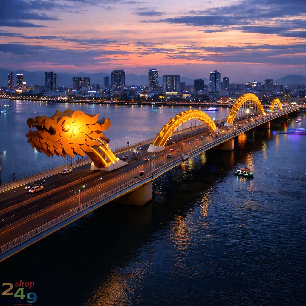 Cầu Rồng Đà Nẵng về đêm phun lửa địa điểm check in nổi tiếng cho cặp đôi