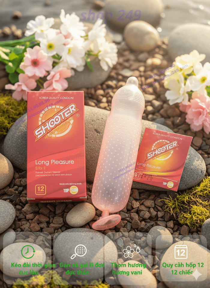 Bao cao su Shooter 5in1 hương vani dịu nhẹ nhiều gel bôi trơn