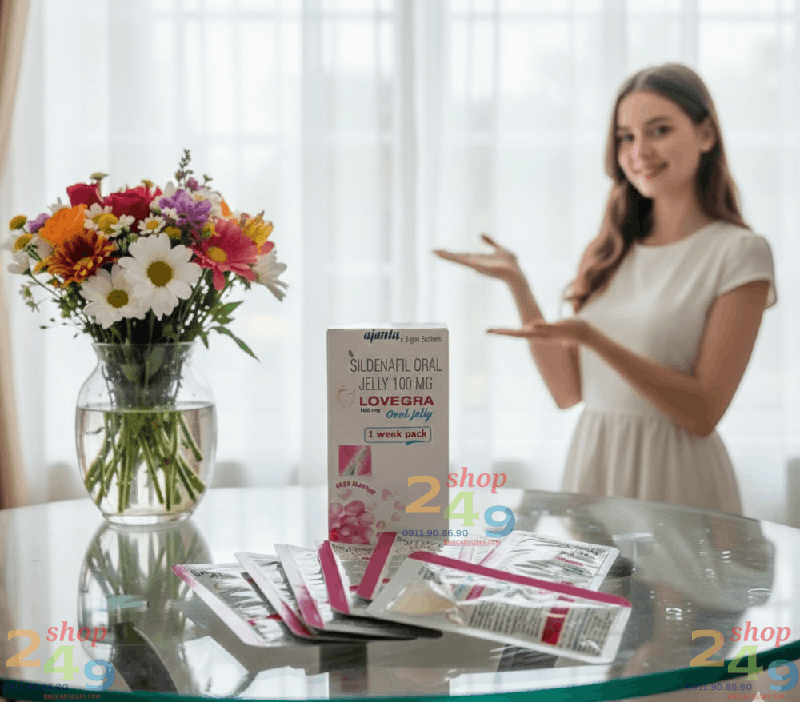 Gói thạch Lovegra Oral Jelly 100mg vị hoa hồng