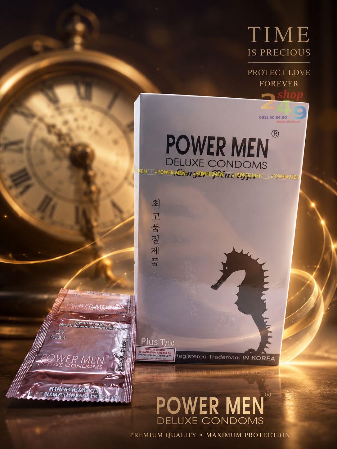 Bao cao su PowerMEN cổ thắt chống tụt nhiều gel bôi trơn an toàn dễ sử dụng