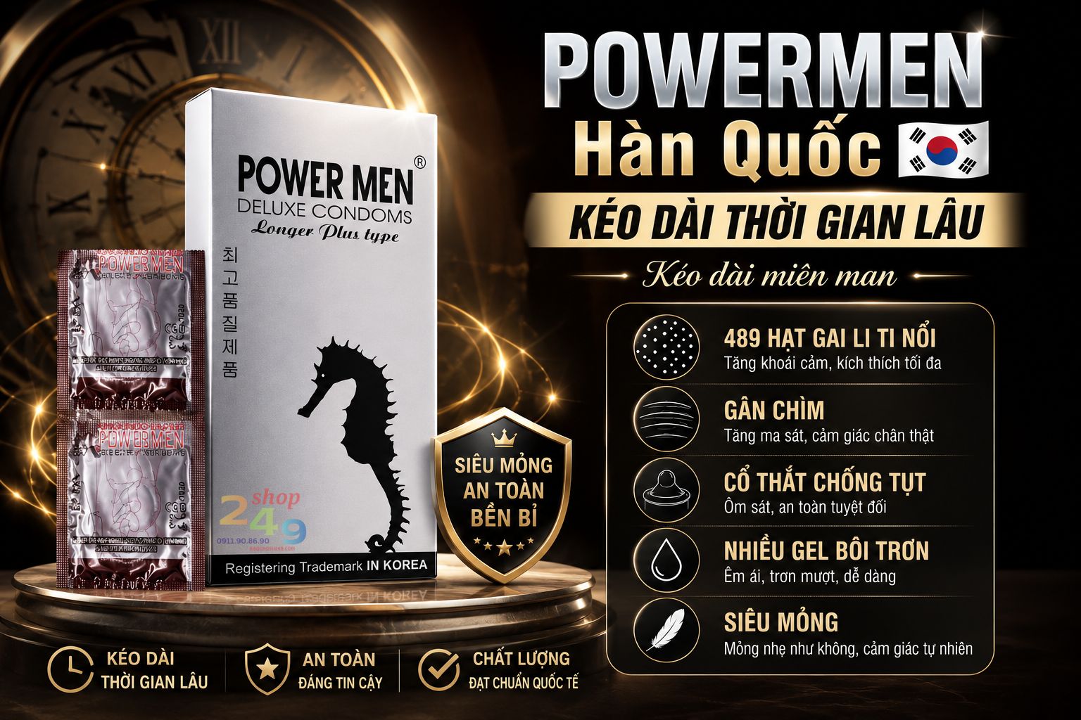 PowerMEN Deluxe Condoms 489 hạt gai li ti nổi gân chìm tăng khoái cảm chân thật
